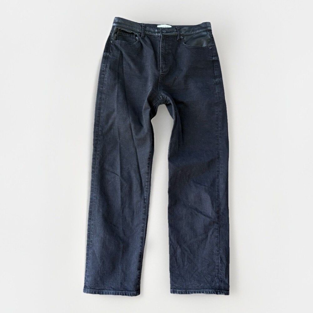 LOFT Women's Straight Leg Jeans Black Denim Size 27 4 Faux Leather Accents